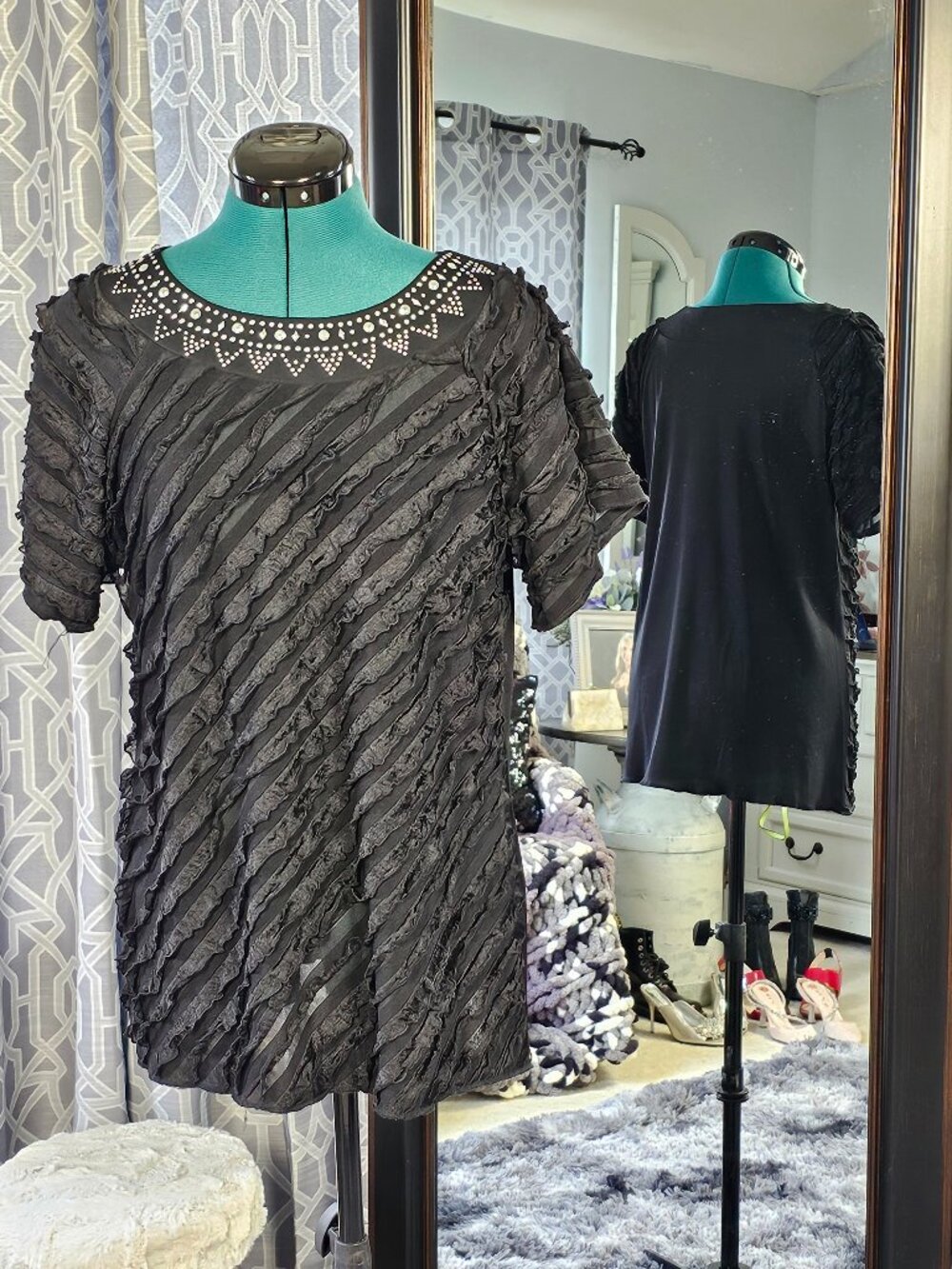 Brittany Black Textured Blouse, Size M